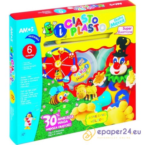 CIASTO-PLASTO AMOS 18g*6 KOLORÓW + AKCESORIA CIASTO-PLASTO AMOS 18g*6 KOLORÓW + AKCESORIA