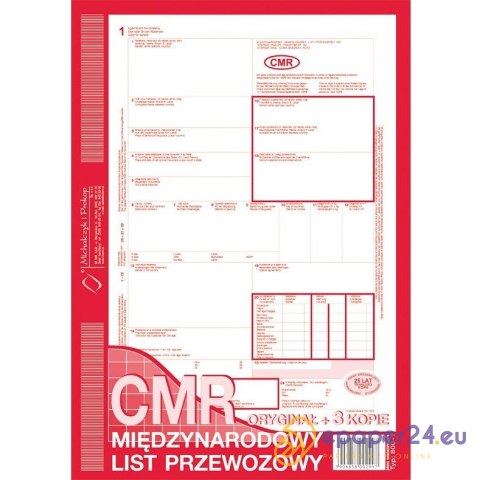 CMR MIĘDZYNARODOWY LIST PRZEWOZOWY A4 (O+3K) CMR MIĘDZYNARODOWY LIST PRZEWOZOWY A4 (O+3K)