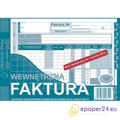 FAKTURA WEWNĘTRZNA A5 (O+1K) FAKTURA WEWNĘTRZNA A5 (O+1K)