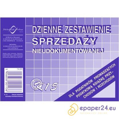 DZIENNE ZESTAWIENIE SPRZEDAŻY KSIĘGOWO NIEUDOKUMENTOWANEJ DZIENNE ZESTAWIENIE SPRZEDAŻY KSIĘGOWO NIEUDOKUMENTOWANEJ