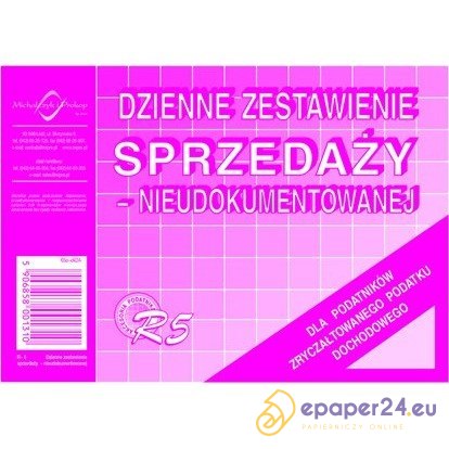 DZIENNE ZESTAWIENIE SPRZEDAŻY (NIEUDOKUMENTOWANEJ) DZIENNE ZESTAWIENIE SPRZEDAŻY (NIEUDOKUMENTOWANEJ)