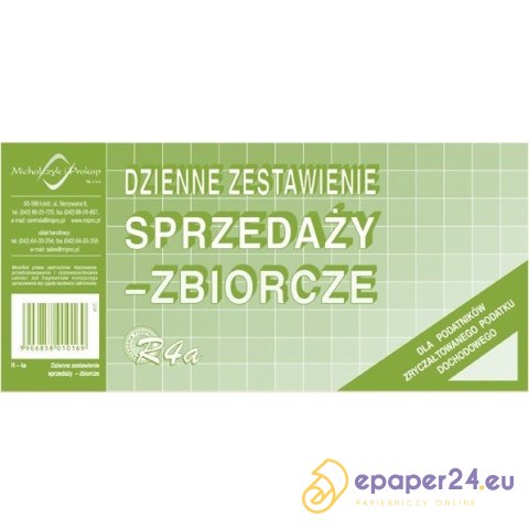 DZIENNE ZESTAWIENIE SPRZEDAŻY - ZBIORCZE 1/3 A4 DZIENNE ZESTAWIENIE SPRZEDAŻY - ZBIORCZE 1/3 A4