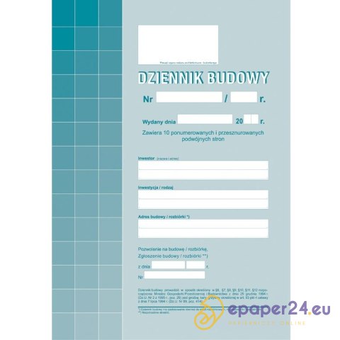 DZIENNIK BUDOWY A4 (OFFSET) DZIENNIK BUDOWY A4 (OFFSET)