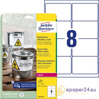 ETYKIETY A4 AVERY HEAVY DUTY 99,1*67,7mm BIAŁE (20