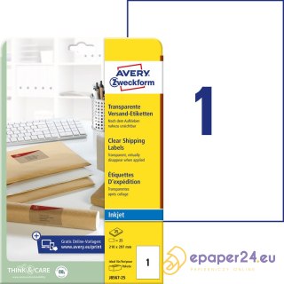 ETYKIETY A4 AVERY 210*297mm PRZEZROCZYSTE (25)