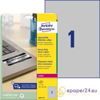 ETYKIETY A4 AVERY HEAVY DUTY 210*297mm SREBRNE (20)