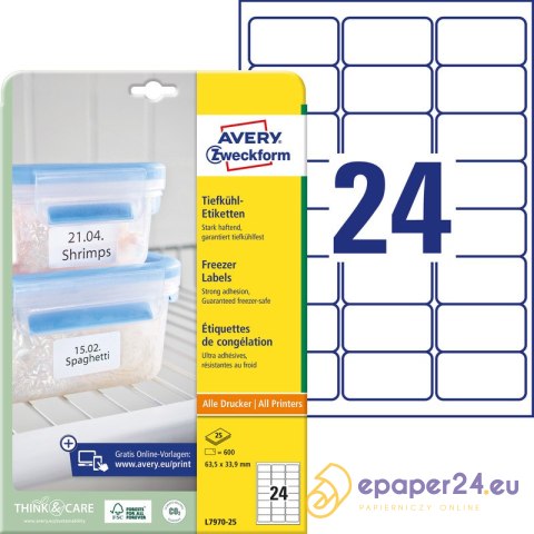 ETYKIETY A4 AVERY 63,5*33,9mm BIAŁE (25) ETYKIETY A4 AVERY 63,5*33,9mm BIAŁE (25)