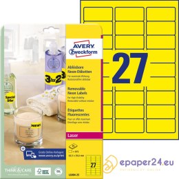 ETYKIETY A4 AVERY 63,5*29,6mm ŻÓŁTE (25)