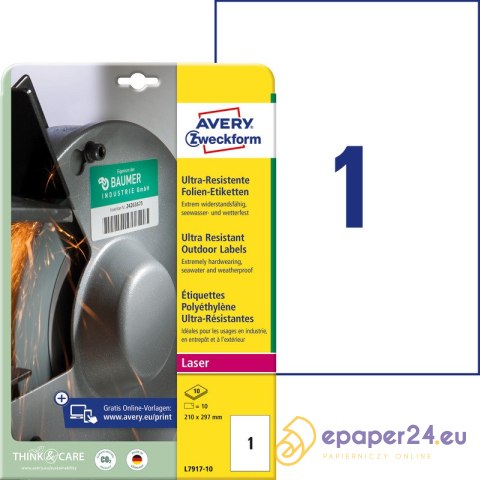 ETYKIETY A4 AVERY 210*297mm POLIETYLEN BIAŁE (10) ETYKIETY A4 AVERY 210*297mm POLIETYLEN BIAŁE (10)