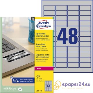 ETYKIETY A4 AVERY HEAVY DUTY 45,7*21,2mm SREBRNE (100)