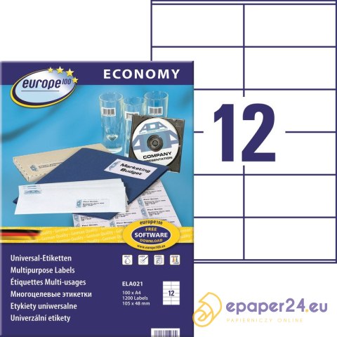 Etykiety Europe100 A4 105x48mm białe (100) Etykiety Europe100 A4 105x48mm białe (100)