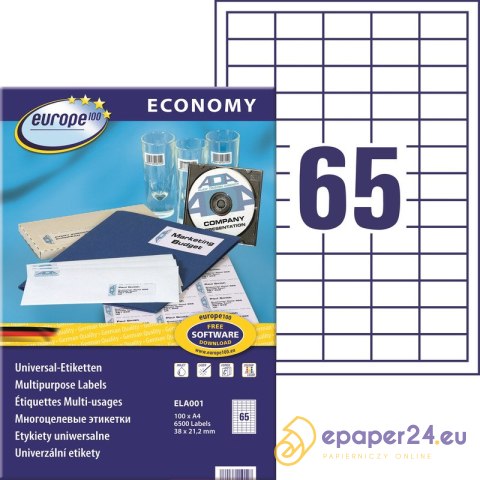 Etykiety Europe100 A4 38x21.2mm białe (100) Etykiety Europe100 A4 38x21.2mm białe (100)