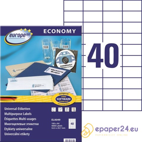 Etykiety Europe100 A4 52.5x29.7mm białe (100) Etykiety Europe100 A4 52.5x29.7mm białe (100)