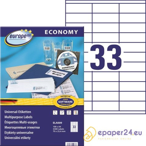 Etykiety Europe100 A4 70x25.4mm białe (100) Etykiety Europe100 A4 70x25.4mm białe (100)