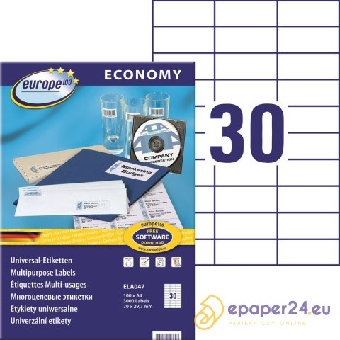 Etykiety Europe100 A4 70x29.7mm białe (100) Etykiety Europe100 A4 70x29.7mm białe (100)