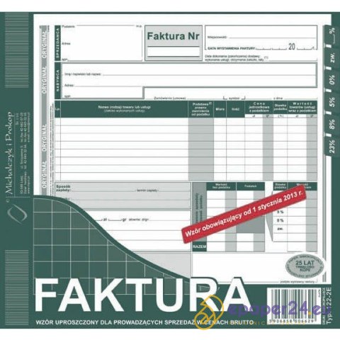 FAKTURA BRUTTO (UPROSZCZONA) 2/3 A4 (O+1K) FAKTURA BRUTTO (UPROSZCZONA) 2/3 A4 (O+1K)