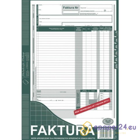 FAKTURA BRUTTO A4 (UPROSZCZONA) (O+1K) FAKTURA BRUTTO A4 (UPROSZCZONA) (O+1K)