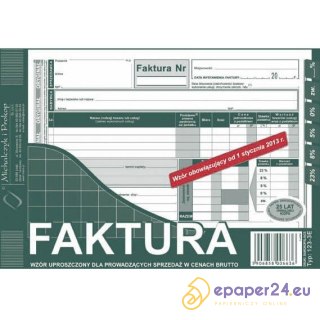 FAKTURA BRUTTO (UPROSZCZONA) A5 (O+1K)