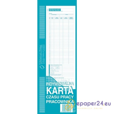 INDYWIDUALNA KARTA CZASU PRACY PRACOWNIKA 1/2 A4 (OFFSET) INDYWIDUALNA KARTA CZASU PRACY PRACOWNIKA 1/2 A4 (OFFSET)