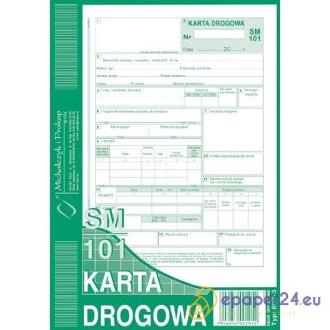 KARTA DROGOWA - SAMOCHÓD OSOBOWY A5 NUMEROWANA KARTA DROGOWA - SAMOCHÓD OSOBOWY A5 NUMEROWANA