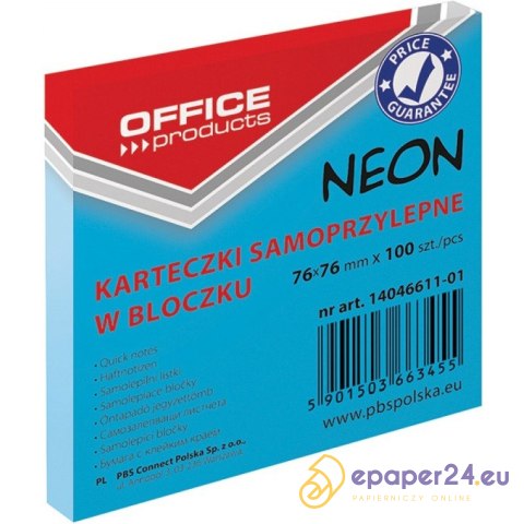 Karteczki Office Products 76x76mm niebieskie (100) Karteczki Office Products 76x76mm niebieskie (100)