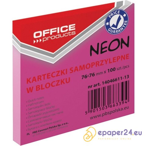 Karteczki Office Products 76x76mm różowe (100) Karteczki Office Products 76x76mm różowe (100)