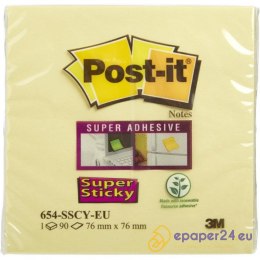Karteczki Post-it Super Sticky 76x76mm (654-6SSCY) żółte (90)