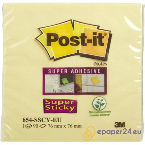 Karteczki Post-it Super Sticky 76x76mm (654-6SSCY) żółte (90) Karteczki Post-it Super Sticky 76x76mm (654-6SSCY) żółte (90)