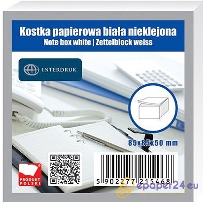KOSTKA PAPIEROWA 85x85x50mm NIEKLEJONA BIAŁA KOSTKA PAPIEROWA 85x85x50mm NIEKLEJONA BIAŁA