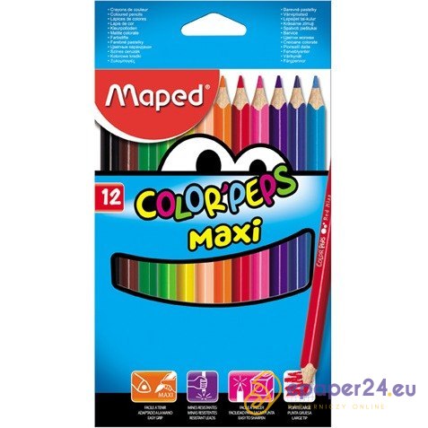 KREDKI TRÓJKĄTNE MAPED MAXI 12 KOLORÓW KREDKI TRÓJKĄTNE MAPED MAXI 12 KOLORÓW