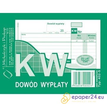 KW - DOWÓD WYPŁATY A6 (WIELOKOPIA) KW - DOWÓD WYPŁATY A6 (WIELOKOPIA)