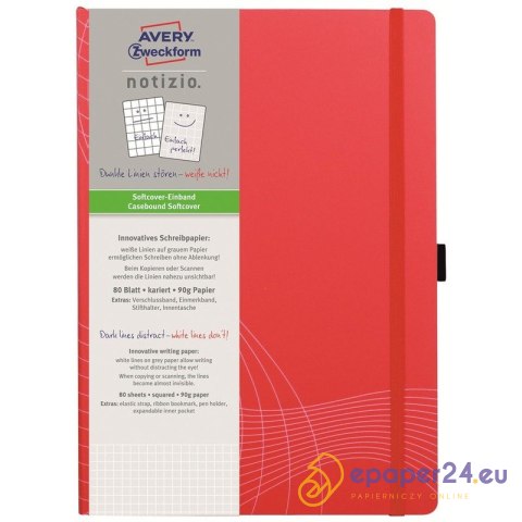 NOTATNIK AVERY NOTIZIO A4/80K KRATKA CZERWONY NOTATNIK AVERY NOTIZIO A4/80K KRATKA CZERWONY