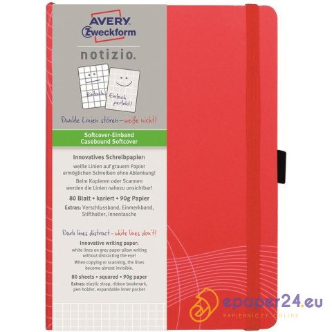 NOTATNIK AVERY NOTIZIO A5/80K KRATKA CZERWONY NOTATNIK AVERY NOTIZIO A5/80K KRATKA CZERWONY