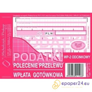PODATKI - POLECENIE PRZELEWU/WPŁATA GOTÓWKOWA A6 (O+1K)