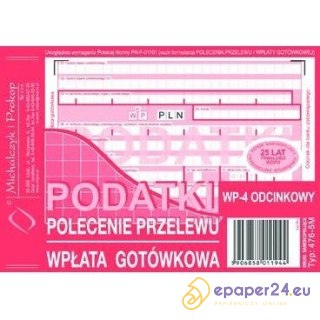PODATKI - POLECENIE PRZELEWU/WPŁATA GOTÓWKOWA A6 (O+3K)