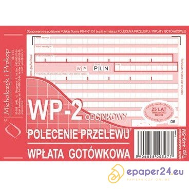 POLECENIE PRZELEWU/WPŁATA GOTÓWKOWA A6 (O+1K) POLECENIE PRZELEWU/WPŁATA GOTÓWKOWA A6 (O+1K)