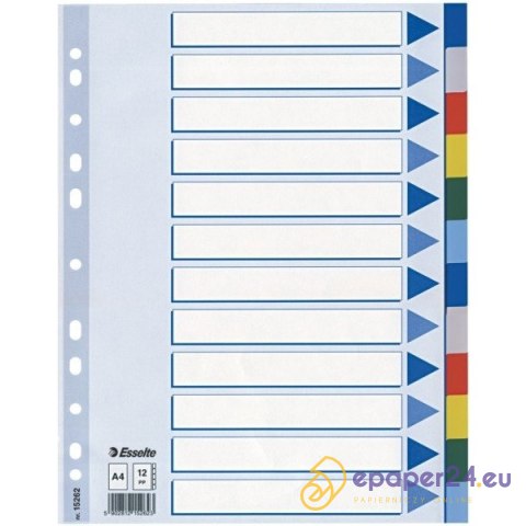PRZEKŁADKI PP ESSELTE A4 INDEX 12 KOLORÓW PRZEKŁADKI PP ESSELTE A4 INDEX 12 KOLORÓW