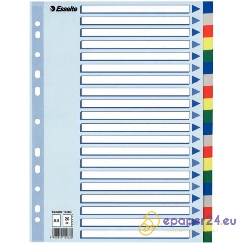 PRZEKŁADKI PP ESSELTE A4 INDEX 20 KOLORÓW PRZEKŁADKI PP ESSELTE A4 INDEX 20 KOLORÓW