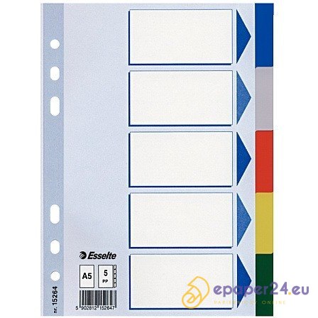 PRZEKŁADKI PP ESSELTE A5 INDEX 5 KOLORÓW PRZEKŁADKI PP ESSELTE A5 INDEX 5 KOLORÓW