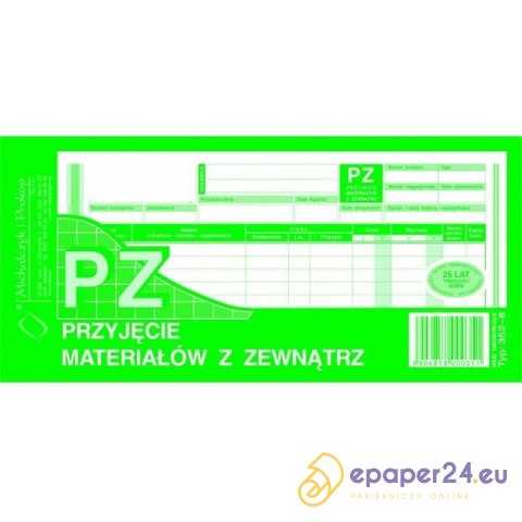 PRZYJĘCIE MATERIAŁU Z ZEWNĄTRZ 1/3 A4 (WIELOKOPIA) PRZYJĘCIE MATERIAŁU Z ZEWNĄTRZ 1/3 A4 (WIELOKOPIA)
