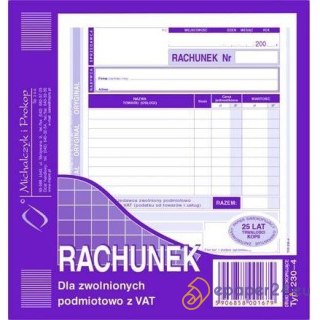 RACHUNEK DLA ZWOLNIONYCH Z VAT 2/3 A5 (O+1K)