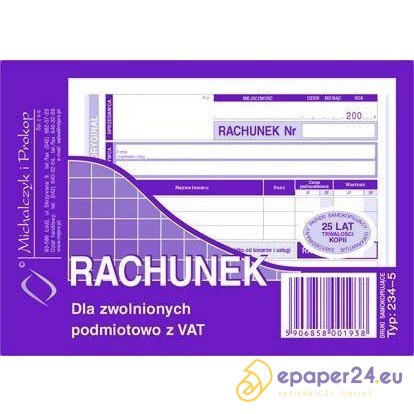 RACHUNEK DLA ZWOLNIONYCH Z VAT A6 (O+1K) RACHUNEK DLA ZWOLNIONYCH Z VAT A6 (O+1K)