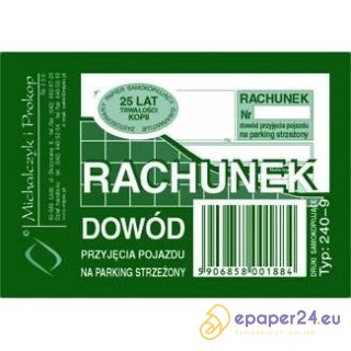 RACHUNEK DOWÓD PRZYJECIA POJAZDU NA PARKING A7 (WIELOKOPIA)