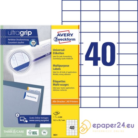 ETYKIETY A4 AVERY 52,5*29,7mm BIAŁE (100) ETYKIETY A4 AVERY 52,5*29,7mm BIAŁE (100)