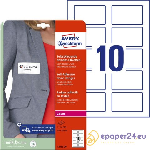 Identyfikatory samoprzylepne Avery Zweckform 80x50mm białe (20) Identyfikatory samoprzylepne Avery Zweckform 80x50mm białe (20)