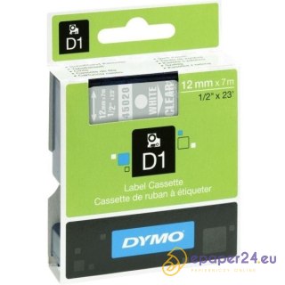 TAŚMA DYMO D1 12mm*7m PRZEZROCZYSTA (BIAŁY TEKST)