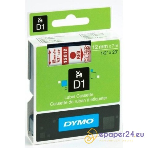 TAŚMA DYMO D1 12mm*7m PRZEZROCZYSTA (CZERWONY TEKST) TAŚMA DYMO D1 12mm*7m PRZEZROCZYSTA (CZERWONY TEKST)