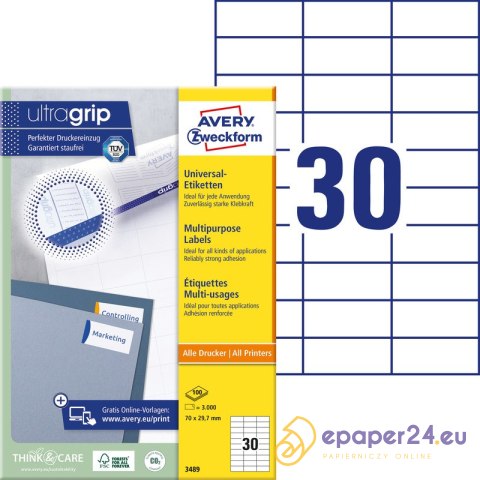 ETYKIETY A4 AVERY 70*29,7mm TRWAŁE BIAŁE (100) ETYKIETY A4 AVERY 70*29,7mm TRWAŁE BIAŁE (100)