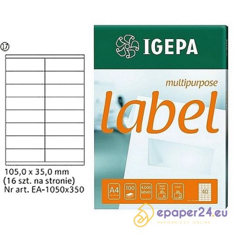 ETYKIETY A4 IGEPA 105*35,0mm BIAŁE (100) ETYKIETY A4 IGEPA 105*35,0mm BIAŁE (100)
