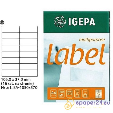 ETYKIETY A4 IGEPA 105*37,0mm BIAŁE (100) ETYKIETY A4 IGEPA 105*37,0mm BIAŁE (100)